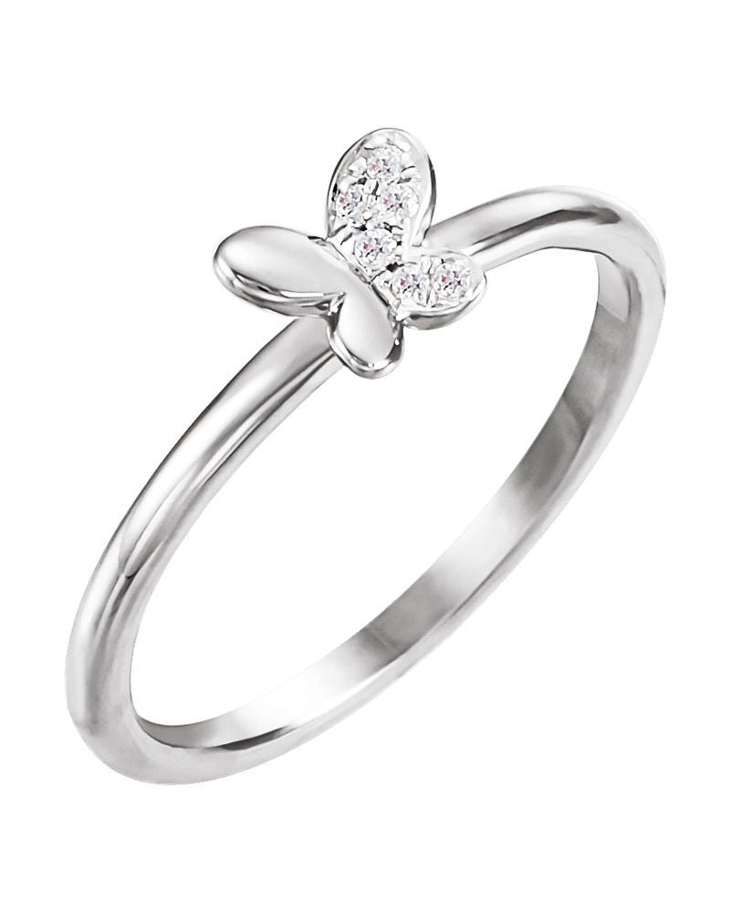 Anel Borboleta Infantil em Ouro 14k com Diamantes Naturais