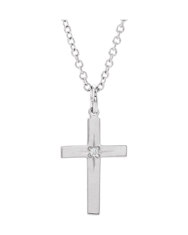 Colar Cruz Infantil em Ouro 14k com Diamantes Naturais