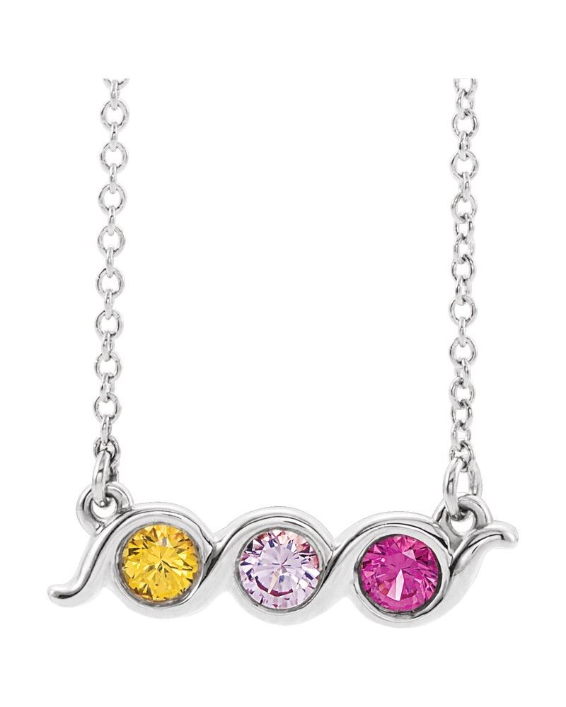 Colar Família Barra com Cravação Bezel em Ouro 14k com Diamantes de Laboratório