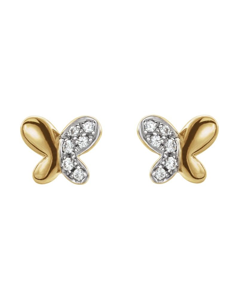 Brinco Borboleta Infantil em Ouro 14k com Diamantes Naturais – Modelo 2
