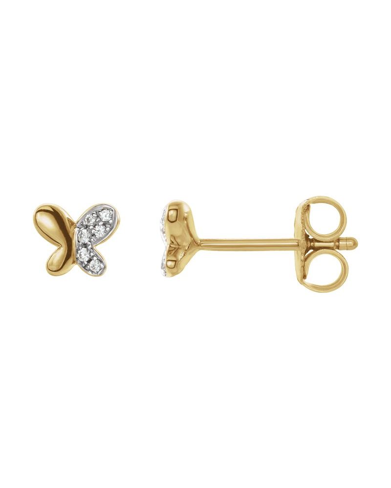 Brinco Borboleta Infantil em Ouro 14k com Diamantes Naturais – Modelo 2