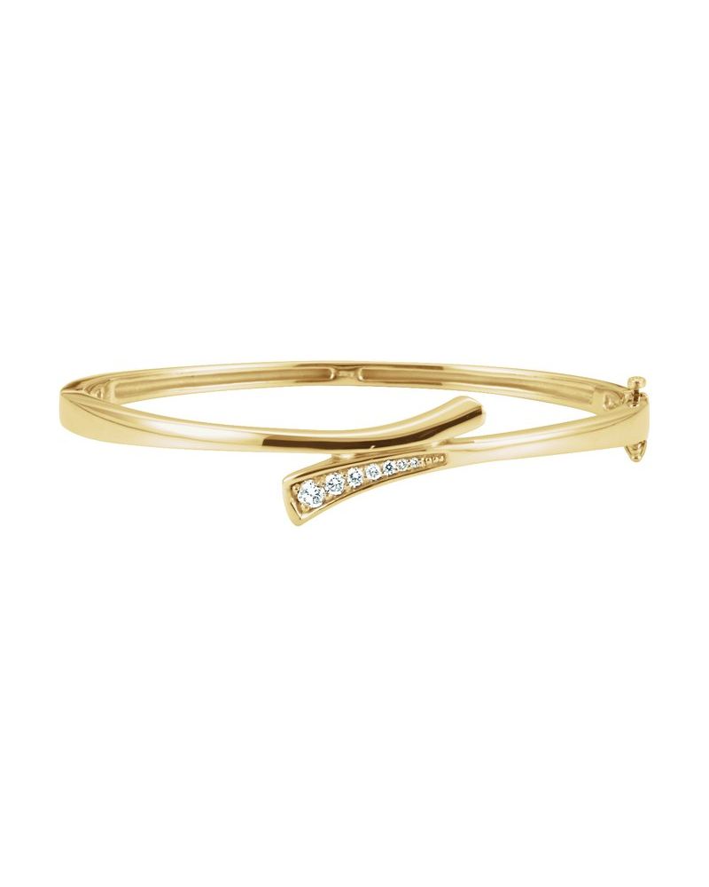 Bracelete Rígido com Dobradiça Trajetória em Ouro 14k com Diamantes Naturais