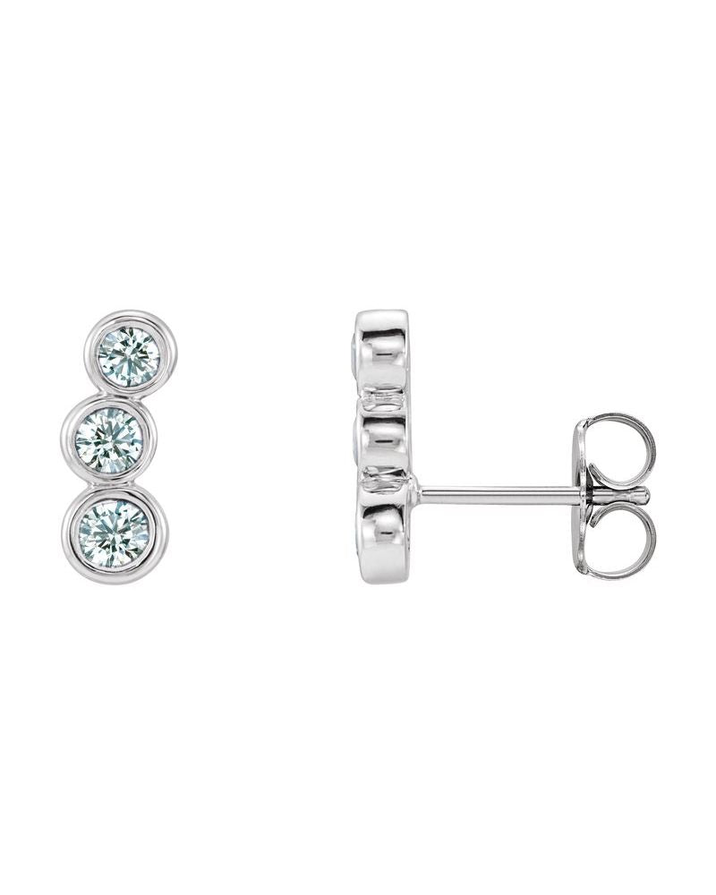 Brinco Ear Climber Três Pedras em Ouro 14k com Diamantes Naturais