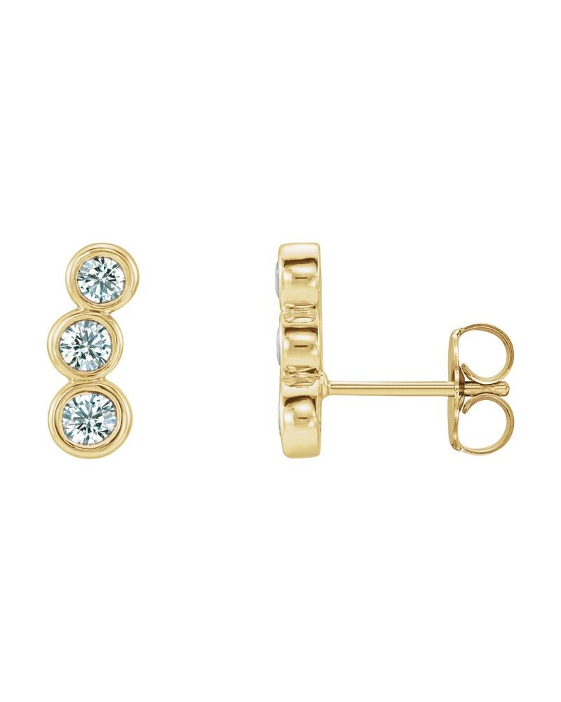 Brinco Ear Climber Três Pedras em Ouro 14k com Diamantes Naturais