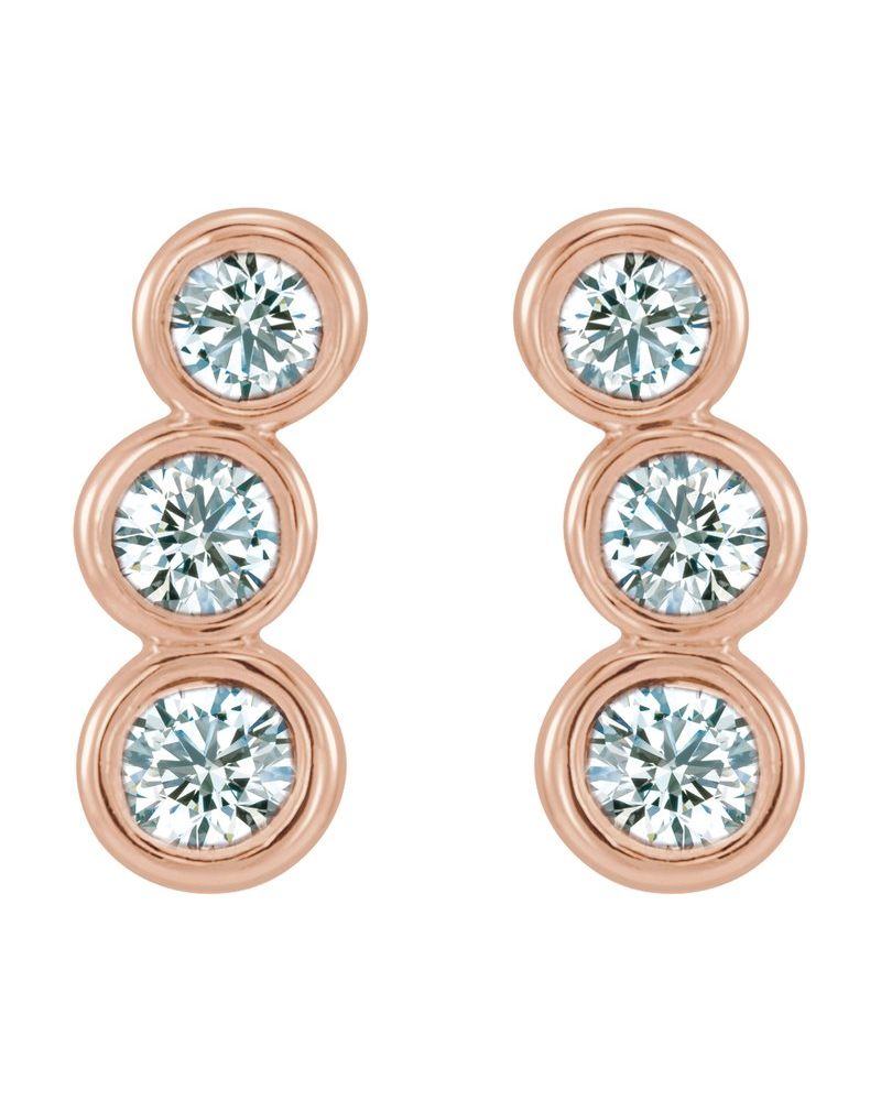 Brinco Ear Climber Três Pedras em Ouro 14k com Diamantes Naturais