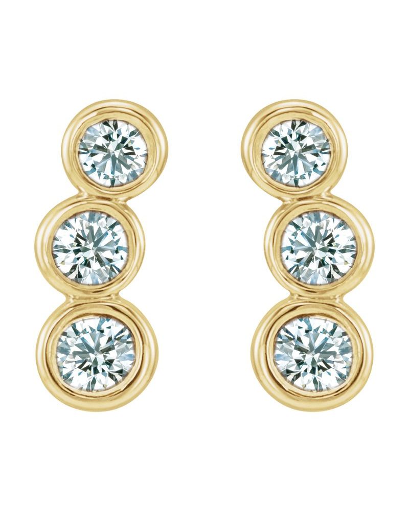 Brinco Ear Climber Três Pedras em Ouro 14k com Diamantes Naturais