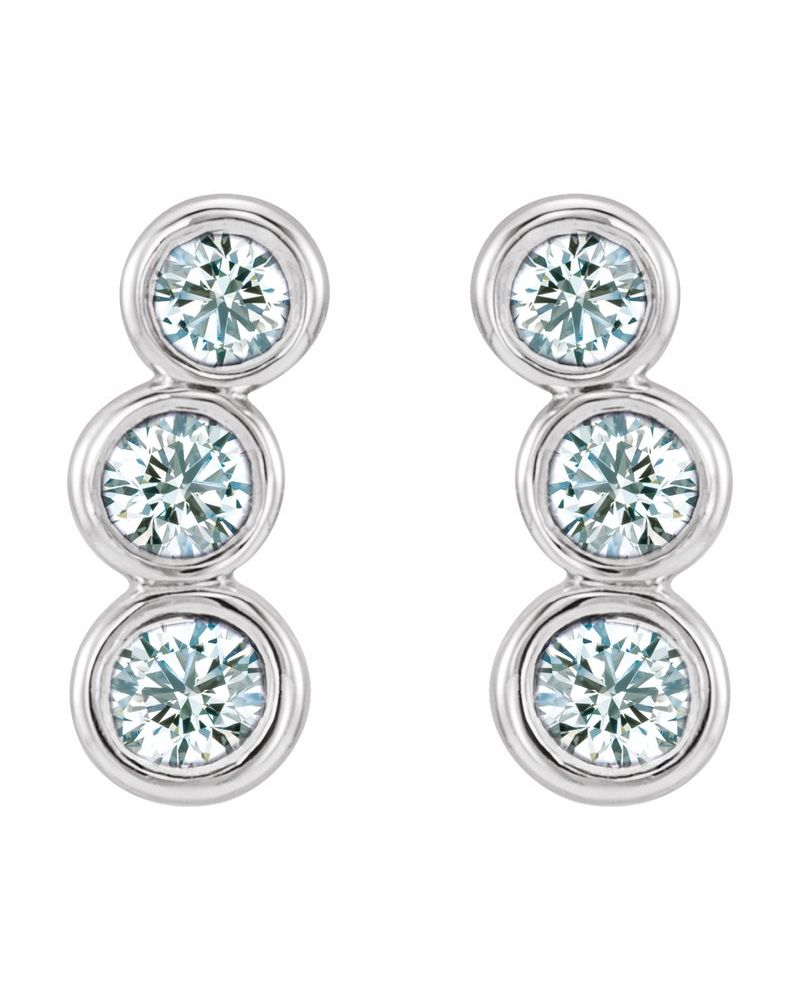 Brinco Ear Climber Três Pedras em Ouro 14k com Diamantes Naturais