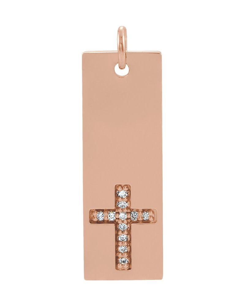 Pingente Barra Cruz Cravejado em Ouro 14k com Diamantes Naturais