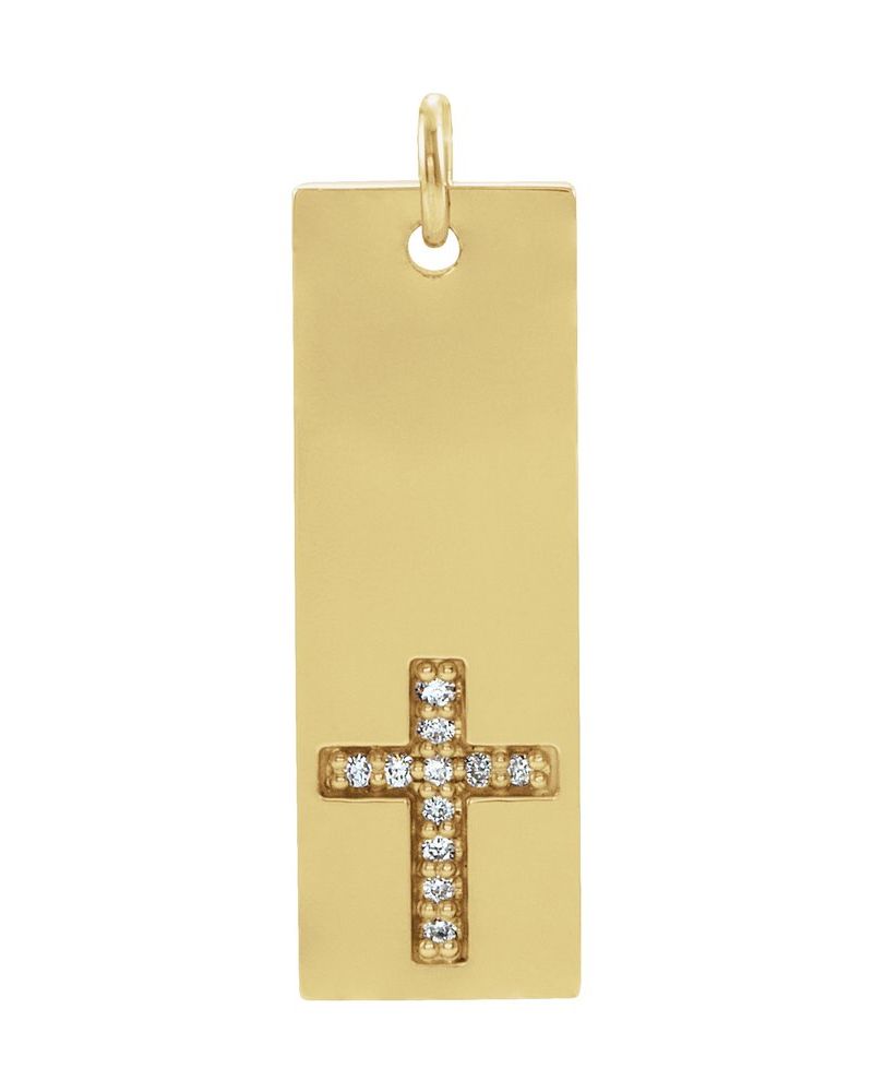 Pingente Barra Cruz Cravejado em Ouro 14k com Diamantes Naturais