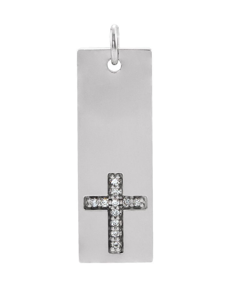 Pingente Barra Cruz Cravejado em Ouro 14k com Diamantes Naturais