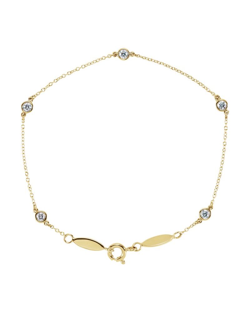 Pulseira Cinco Estações com Cravação Bezel em Ouro 14k com Diamantes Naturais