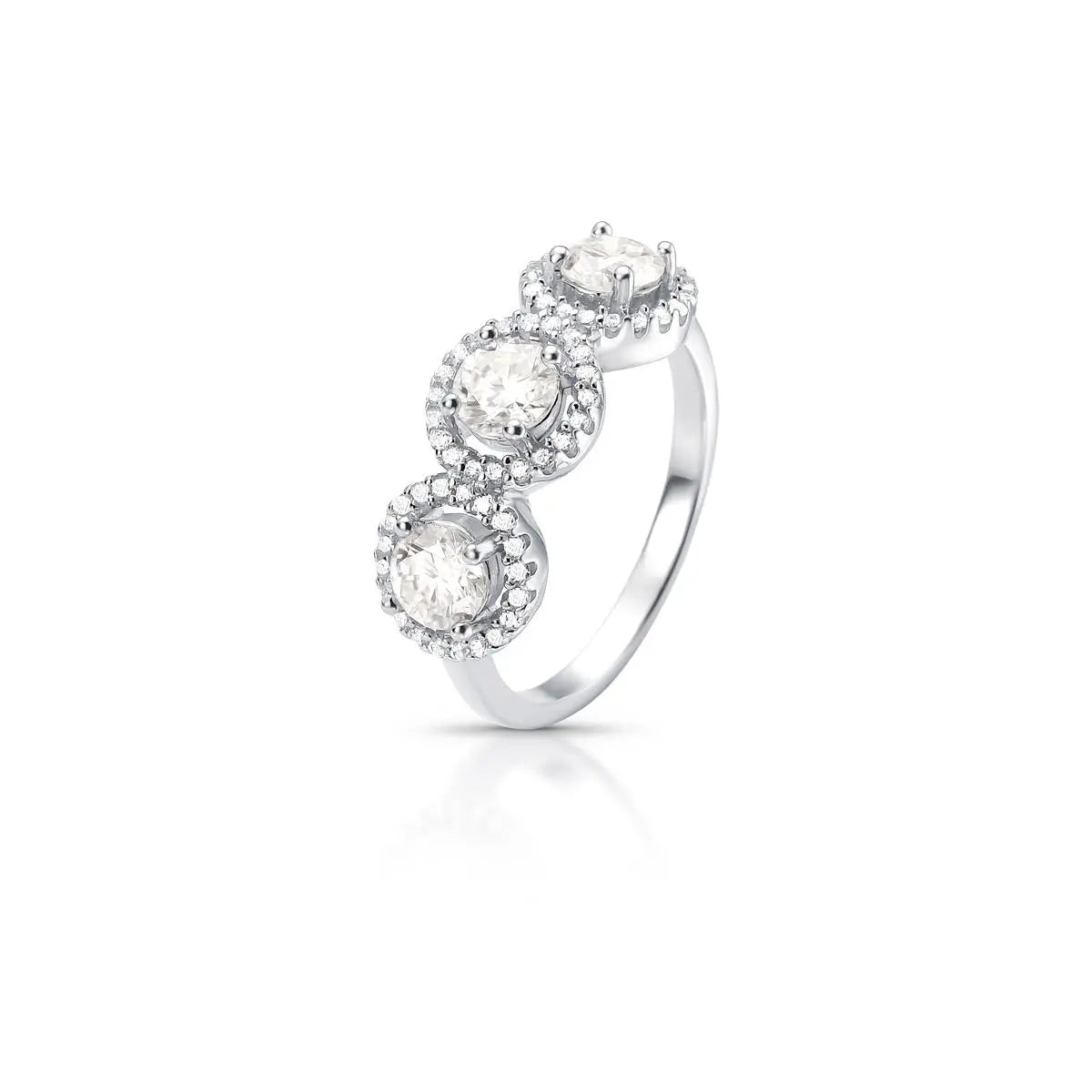 Anel de Prata 925 com Pedras Redondas Moissanite 4.5mm