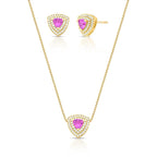 Conjunto Folheado a Ouro Brinco e Colar Triangular em Cristal e Zircônias