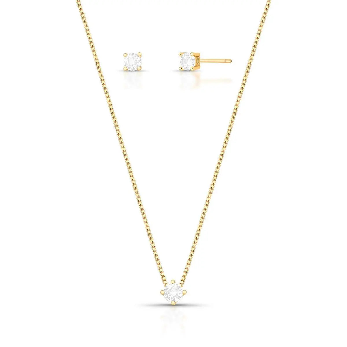Conjunto Brinco e Colar com Pingente Ponto de Luz
