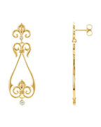 Brinco Flor-de-lis em Ouro 14k com Diamantes Naturais – Modelo 2
