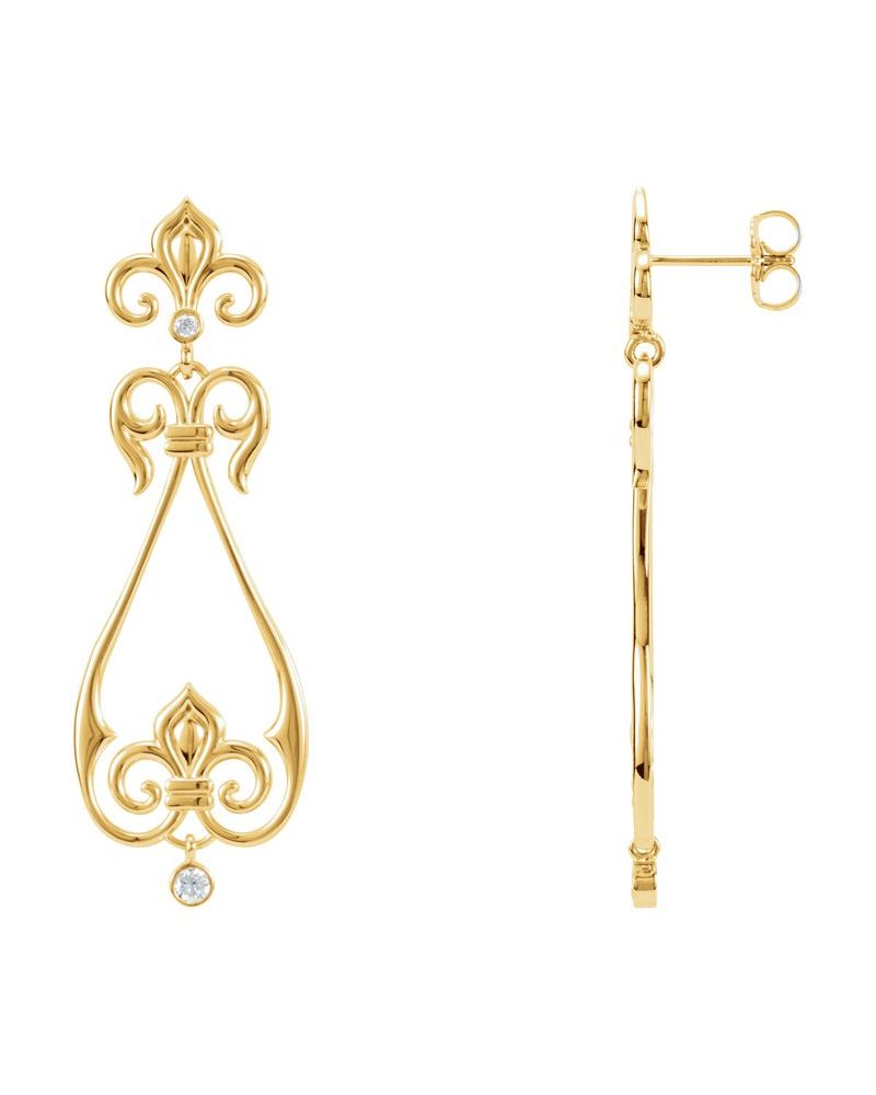 Brinco Flor-de-lis em Ouro 14k com Diamantes Naturais – Modelo 2