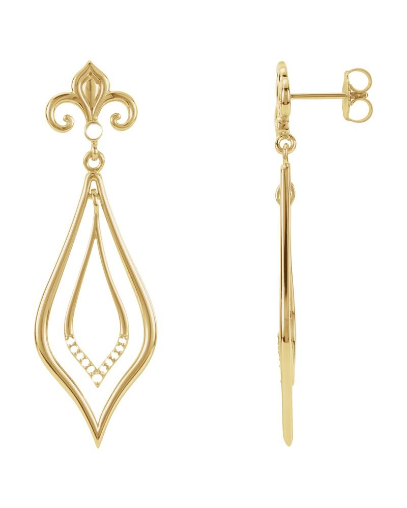 Brinco Flor-de-lis em Ouro 14k com Diamantes Naturais – Modelo 3