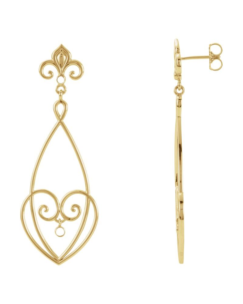 Brinco Flor-de-lis em Ouro 14k com Diamantes Naturais – Modelo 5