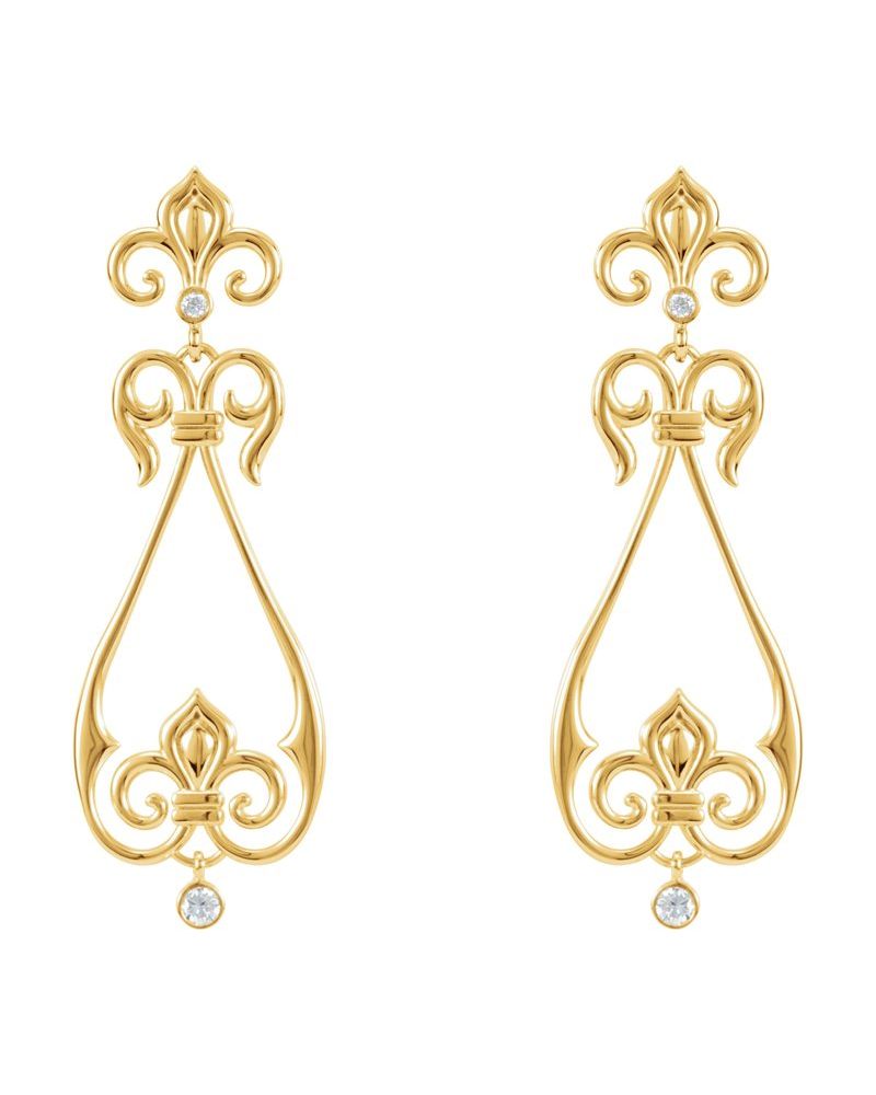 Brinco Flor-de-lis em Ouro 14k com Diamantes Naturais – Modelo 2