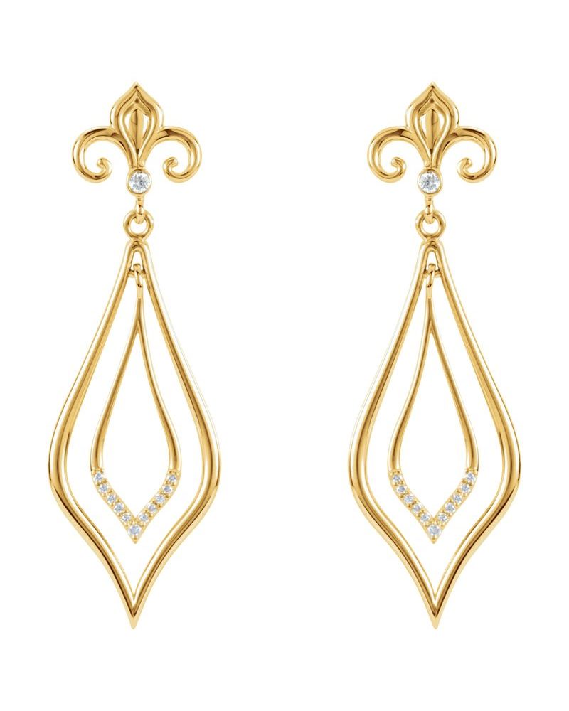 Brinco Flor-de-lis em Ouro 14k com Diamantes Naturais – Modelo 3