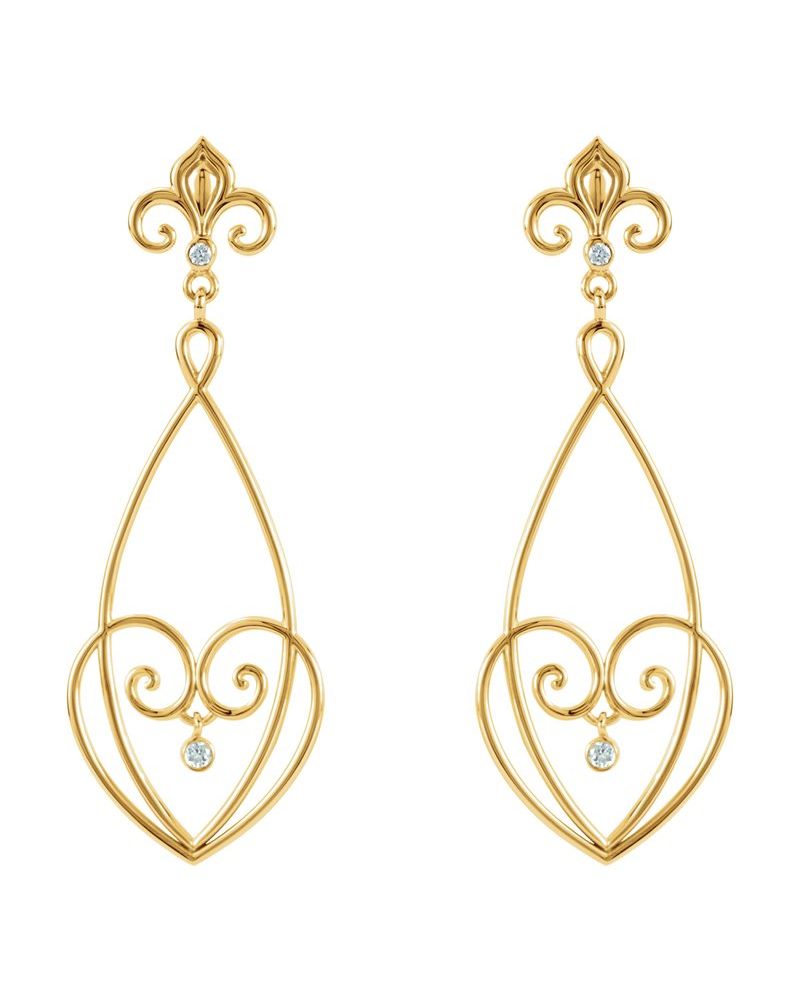 Brinco Flor-de-lis em Ouro 14k com Diamantes Naturais – Modelo 5