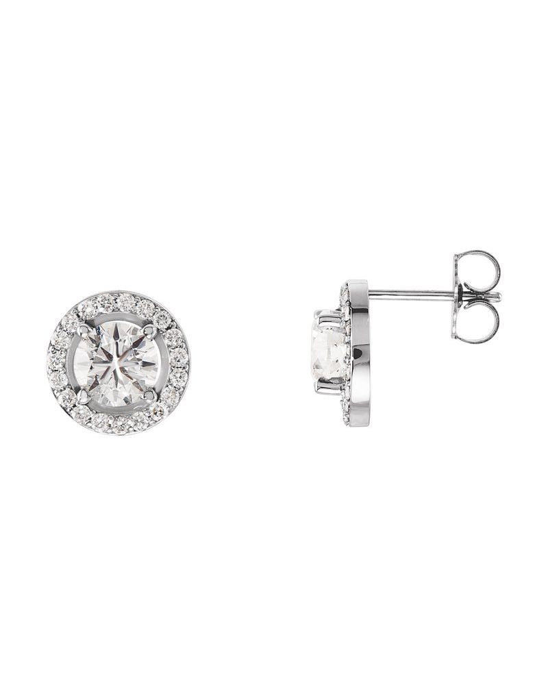 Brinco Redondo Quatro Garras Halo em Ouro 14k com Diamantes de Laboratório