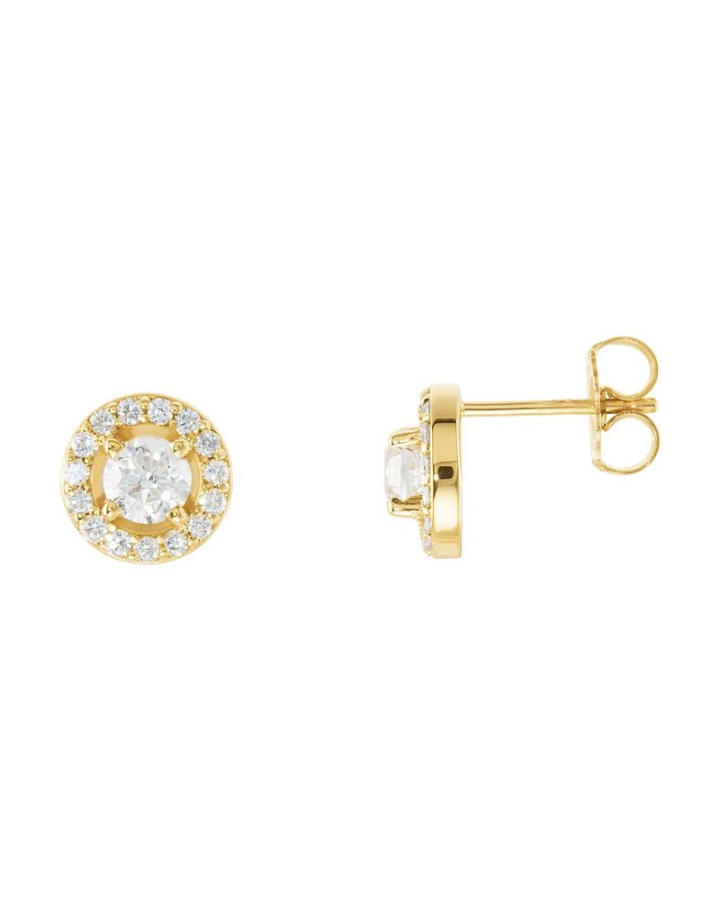 Brinco Redondo Quatro Garras Halo em Ouro 14k com Diamantes de Laboratório