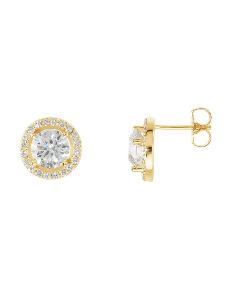 Brinco Redondo Quatro Garras Halo em Ouro 14k com Diamantes de Laboratório