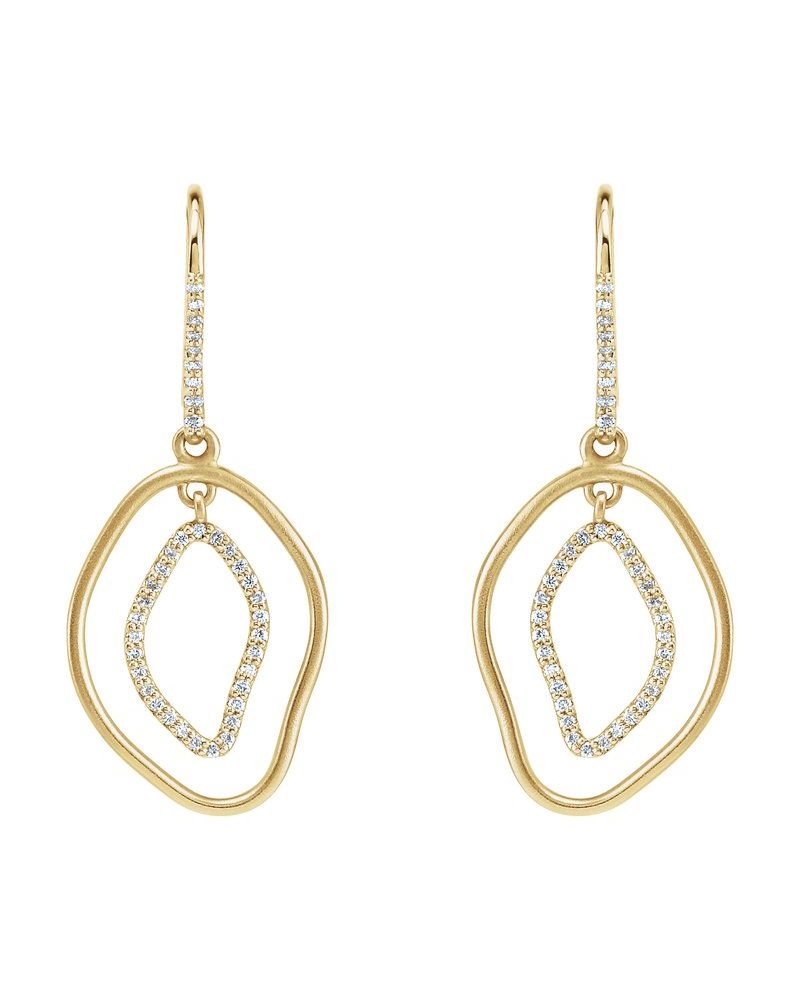 Brinco Silhueta Vazada Pendente em Ouro 14k com Diamantes Naturais – Modelo 2