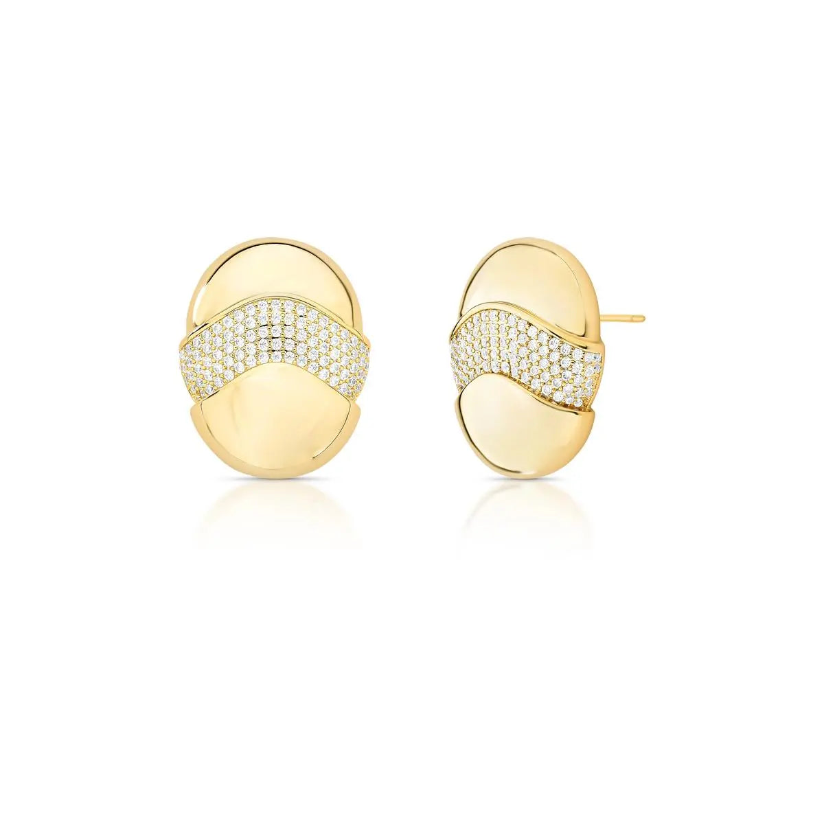Brinco Folheado a Ouro Oval Liso e Cravejado