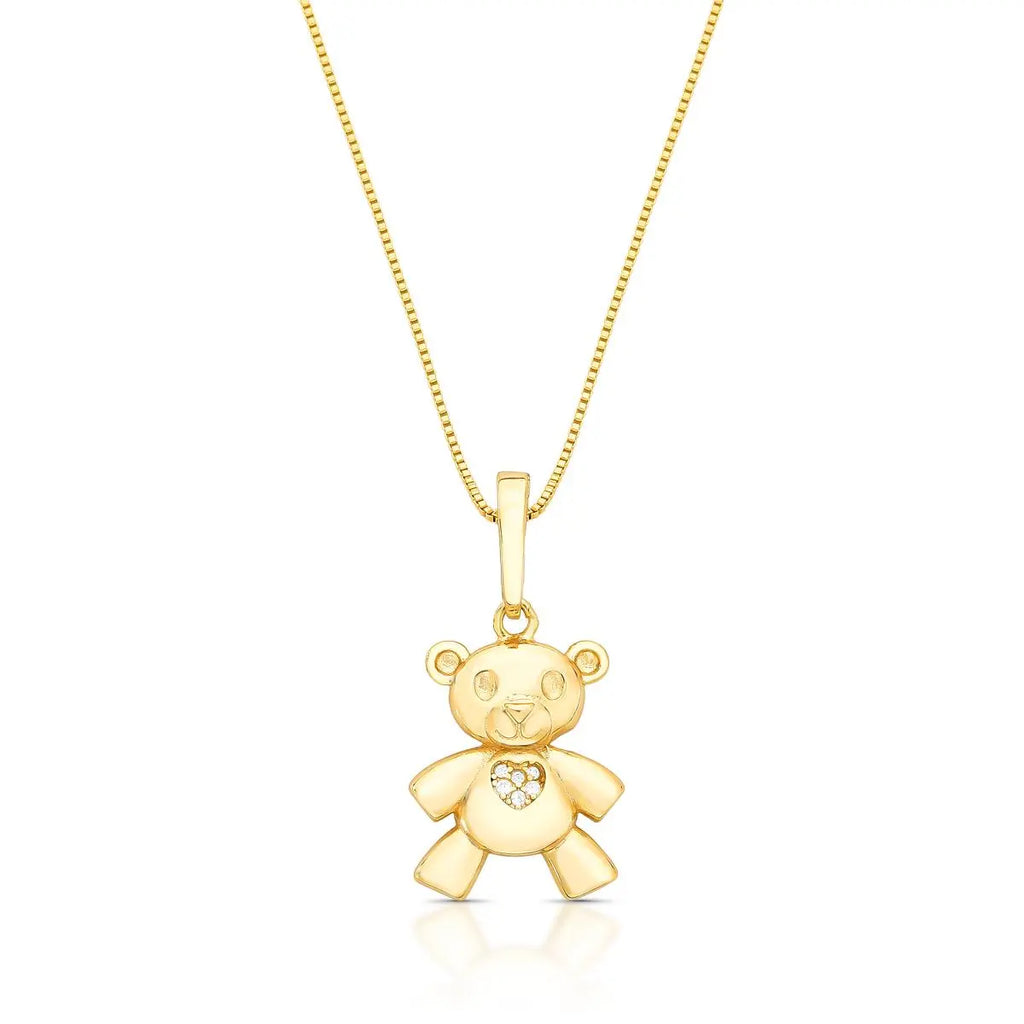 Colar Folheado a Ouro com Pingente de Urso com Fecho e Zircônias
