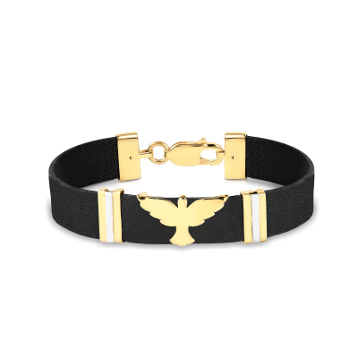 Pulseira Masculina Esp Santo/couro Prt 1CM