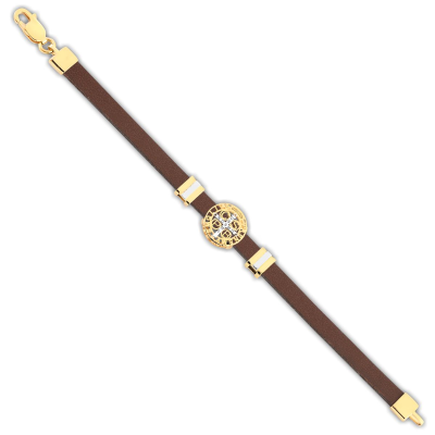 Pulseira Masculina Sao Bento/couro Marrom 5MM