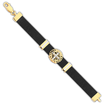 Pulseira Masculina Sao Bento/couro Prt 1CM