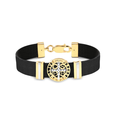 Pulseira Masculina Sao Bento/couro Prt 1CM