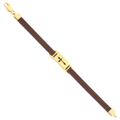 Pulseira Masculina Placa Cruz/couro Prt 5MM