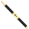 Pulseira Masculina Placa Cruz/couro Prt 1CM