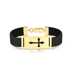 Pulseira Masculina Placa Cruz/couro Prt 1CM