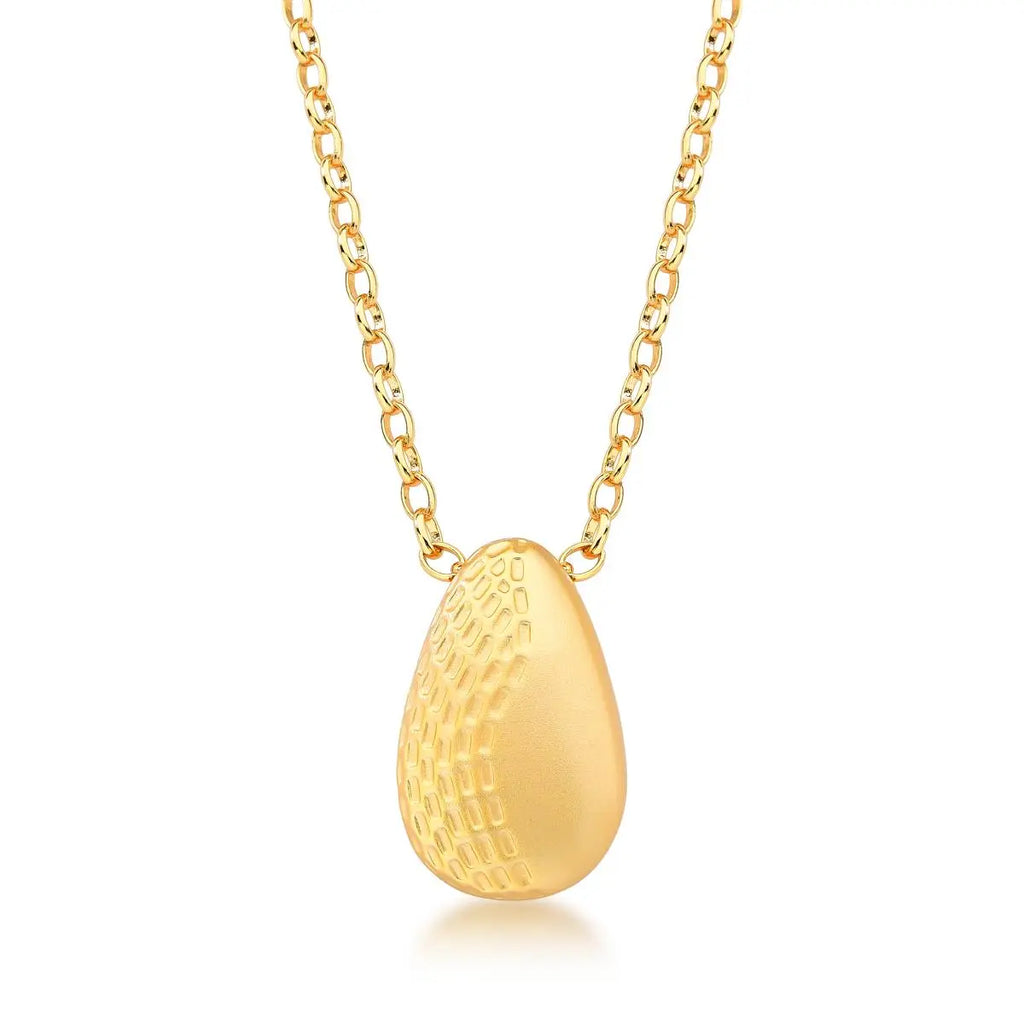 Colar Folheado a Ouro Acetinado Pingente Oval Texturizado Liso Acetinado