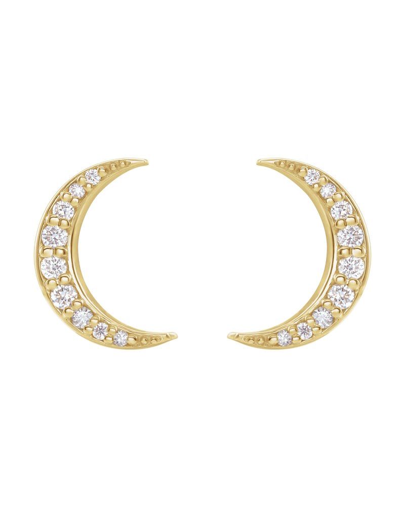 Brinco Lua Crescente em Ouro 14k com Diamantes Naturais