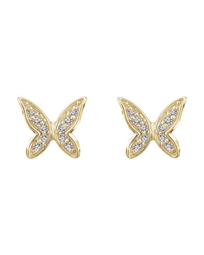 Brinco Borboleta Infantil em Ouro 14k com Diamantes Naturais