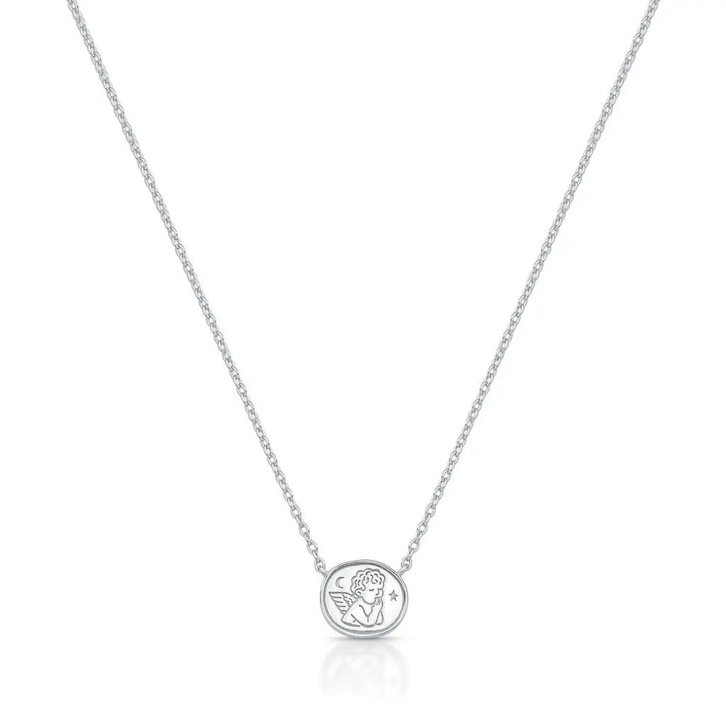 Colar de Prata 925 com Pingente Oval e Liso de Anjo
