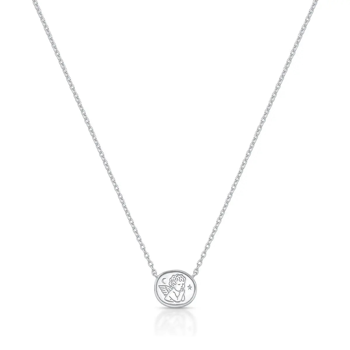 Colar de Prata 925 com Pingente Oval e Liso de Anjo