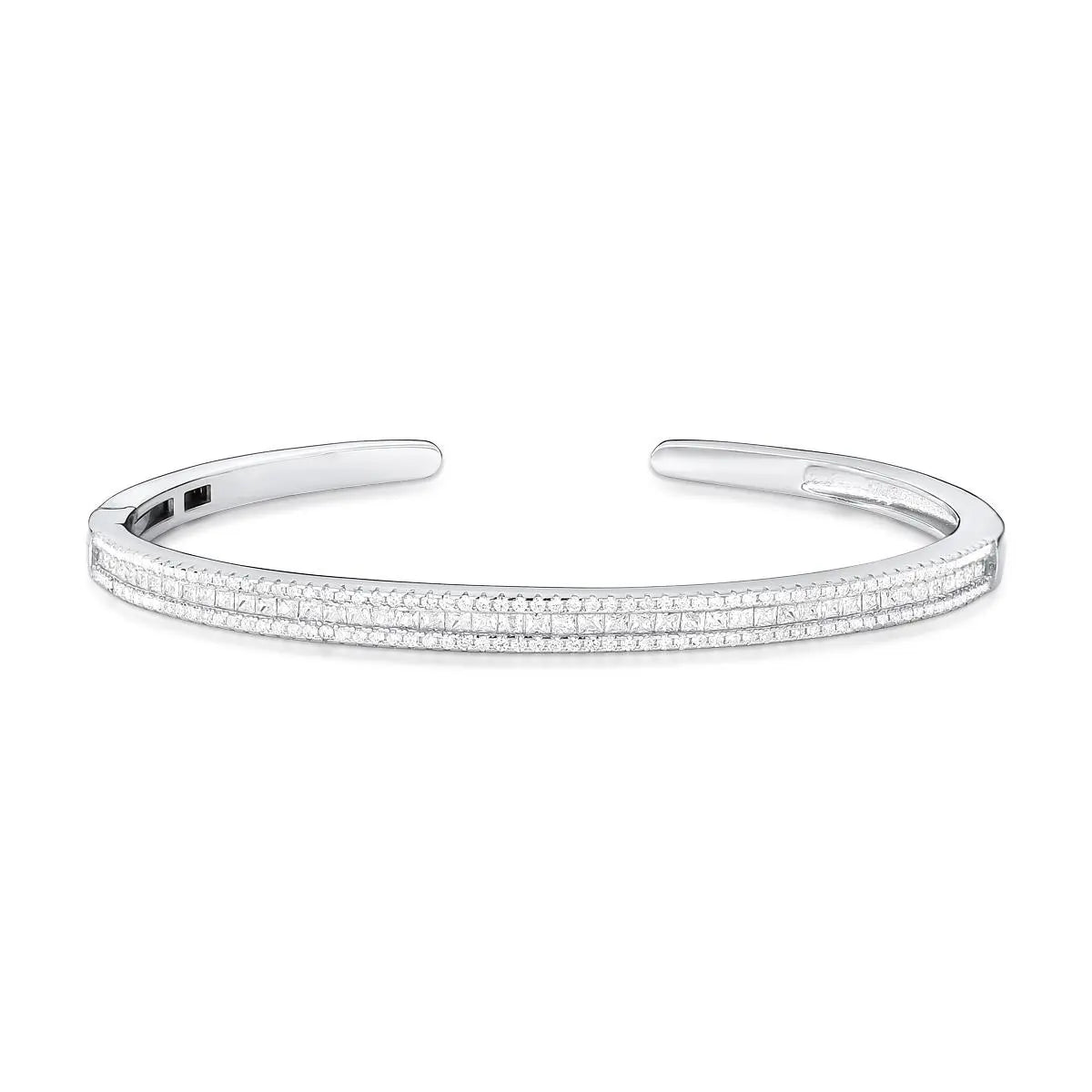 Bracelete de Prata 925 com Cristais Quadrados e Zircônias