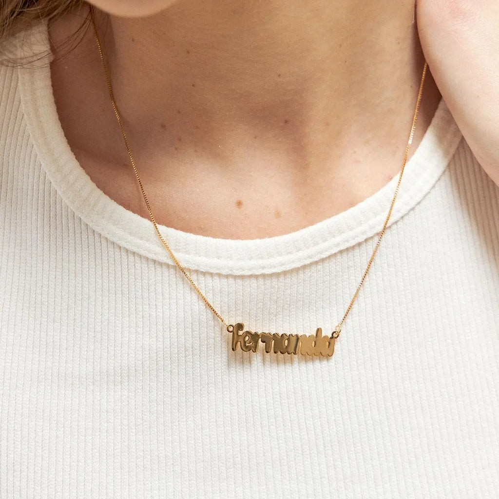 Gargantilha Folheada a Ouro Personalizada Nome com Até 9 Letras