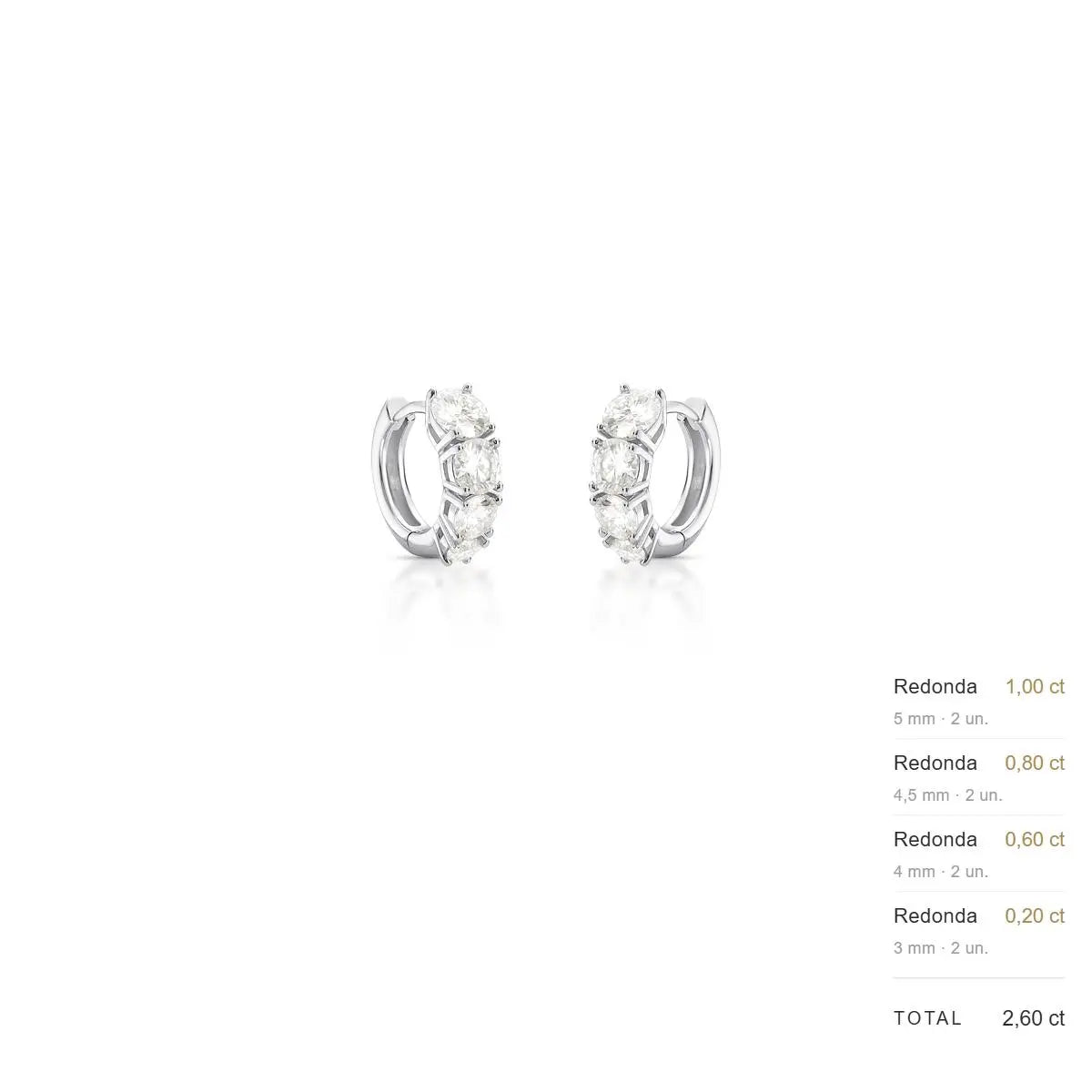 Argola de Prata 925 Redonda com Pedras Moissanites 5mm