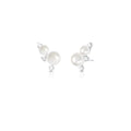 Brinco Ear de Prata 925 Cuff de Pérola Água Doce e Cristais