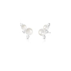 Brinco Ear de Prata 925 Cuff de Pérola Água Doce e Cristais