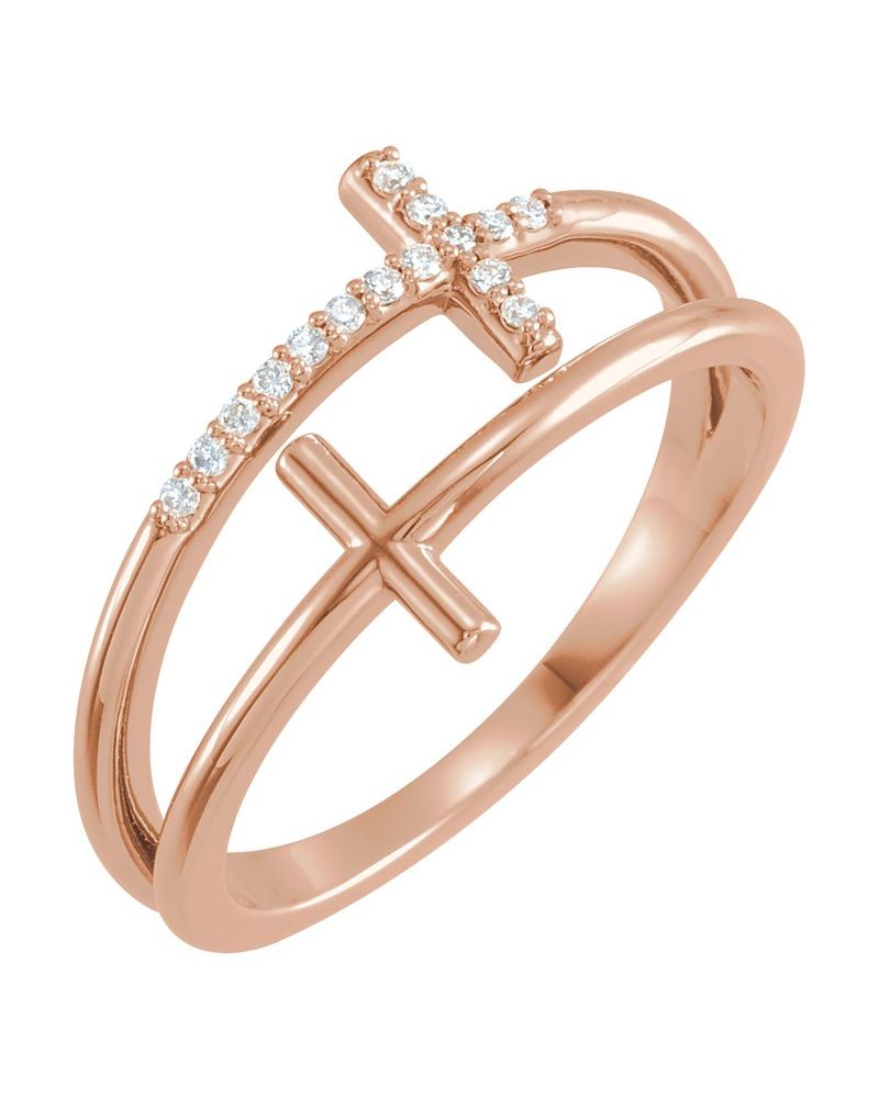 Anel Cruz Horizontal em Ouro 14k com Diamantes Naturais