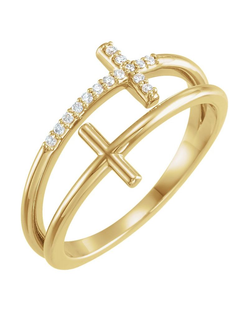 Anel Cruz Horizontal em Ouro 14k com Diamantes Naturais
